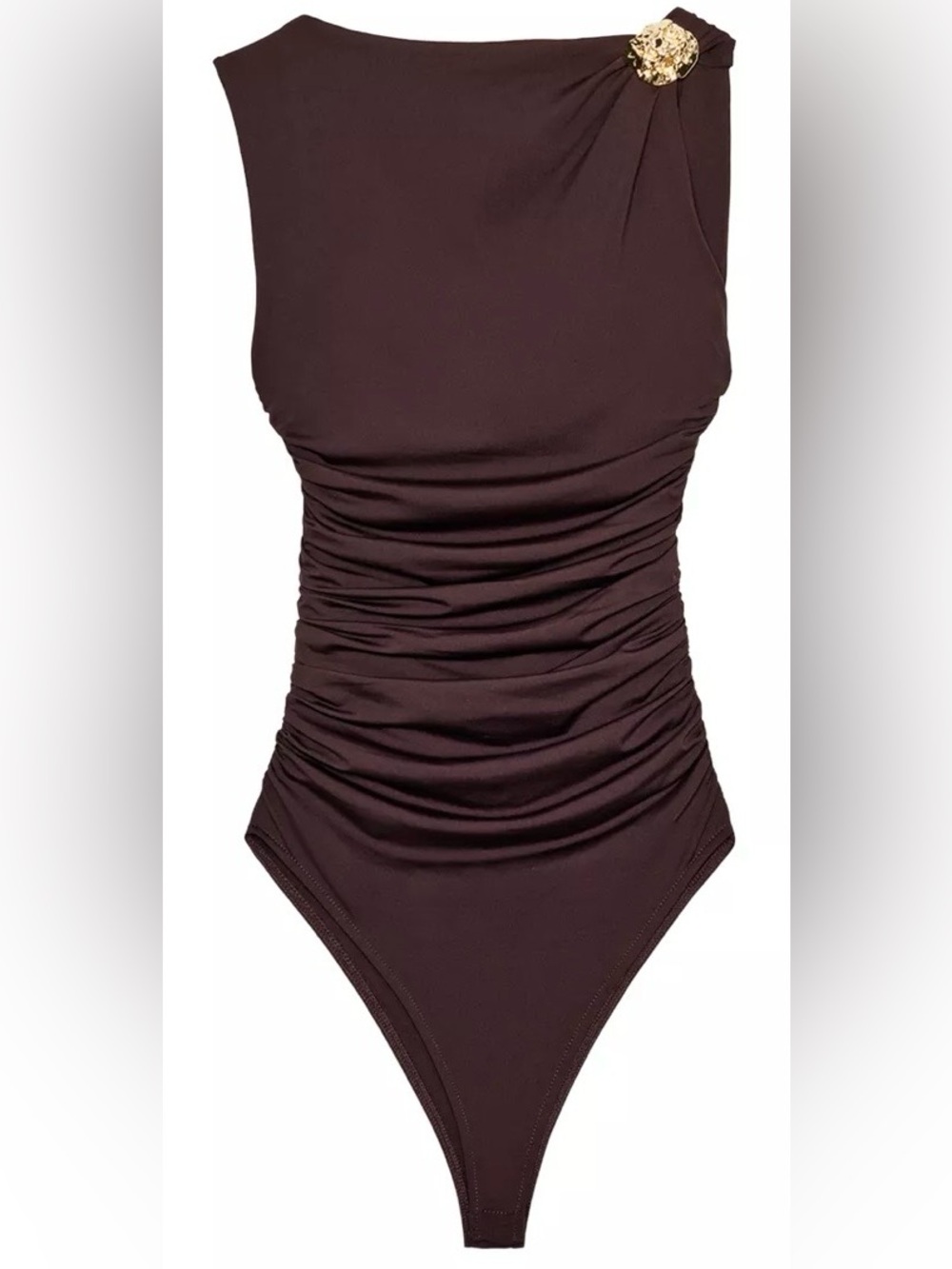 ZARA Chocolate Brown Draped Bodysuit — NWT — Size Small